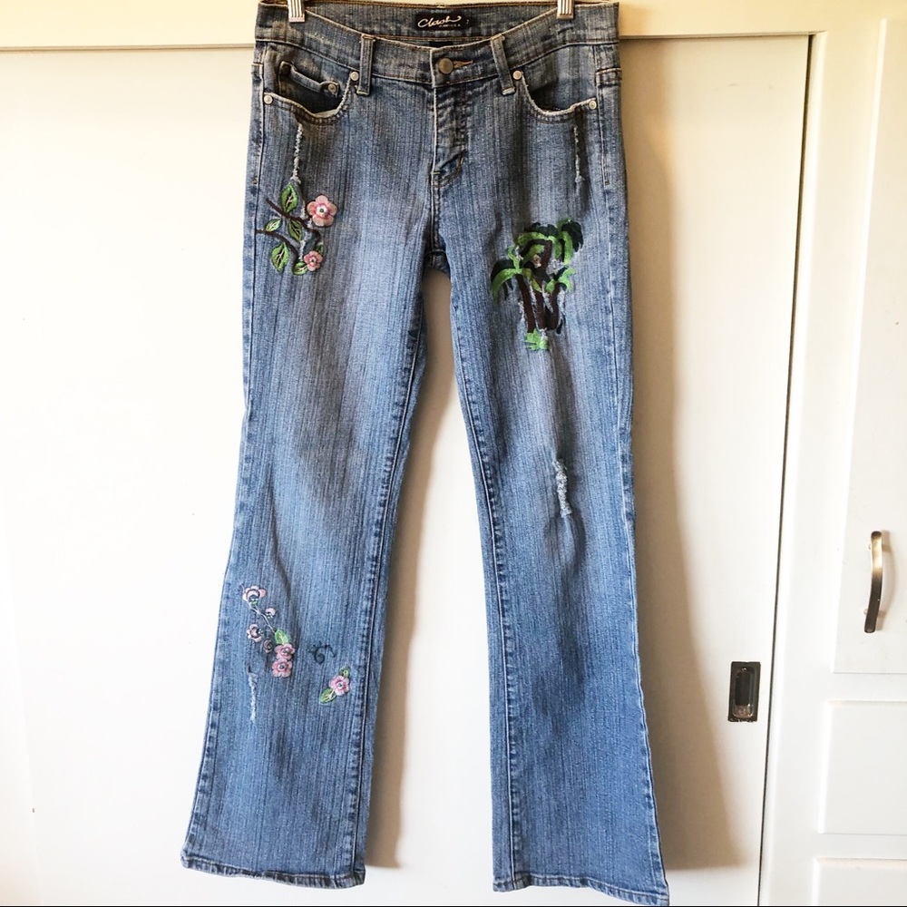 Clash Embroidered low-rise flare jeans size 7